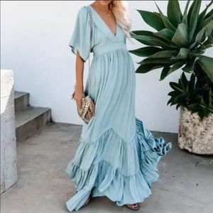 Baby blue ruffled maxi dress